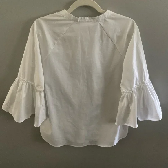 7th Avenue Design Studio New York & Company White Ruffled Bell Sleeve Blouse. - Picture 5 of 5